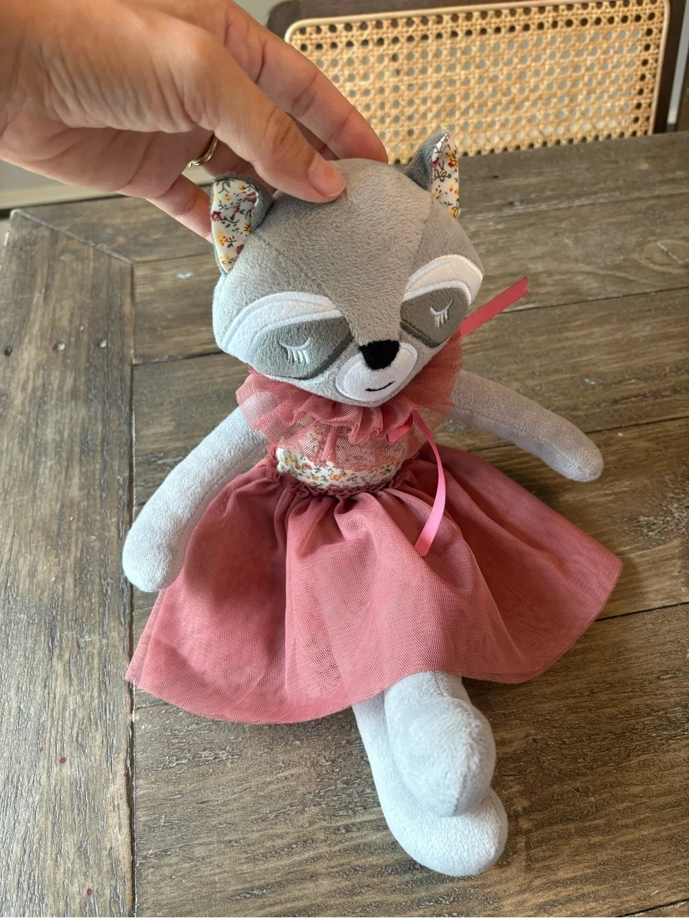 GANZ Pink-Toned Raccoon Plush with Floral Bodice